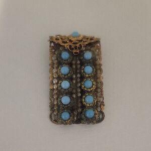 Elegant Vintage Gold tone and Blue beaded filigree clasp clip Noted R